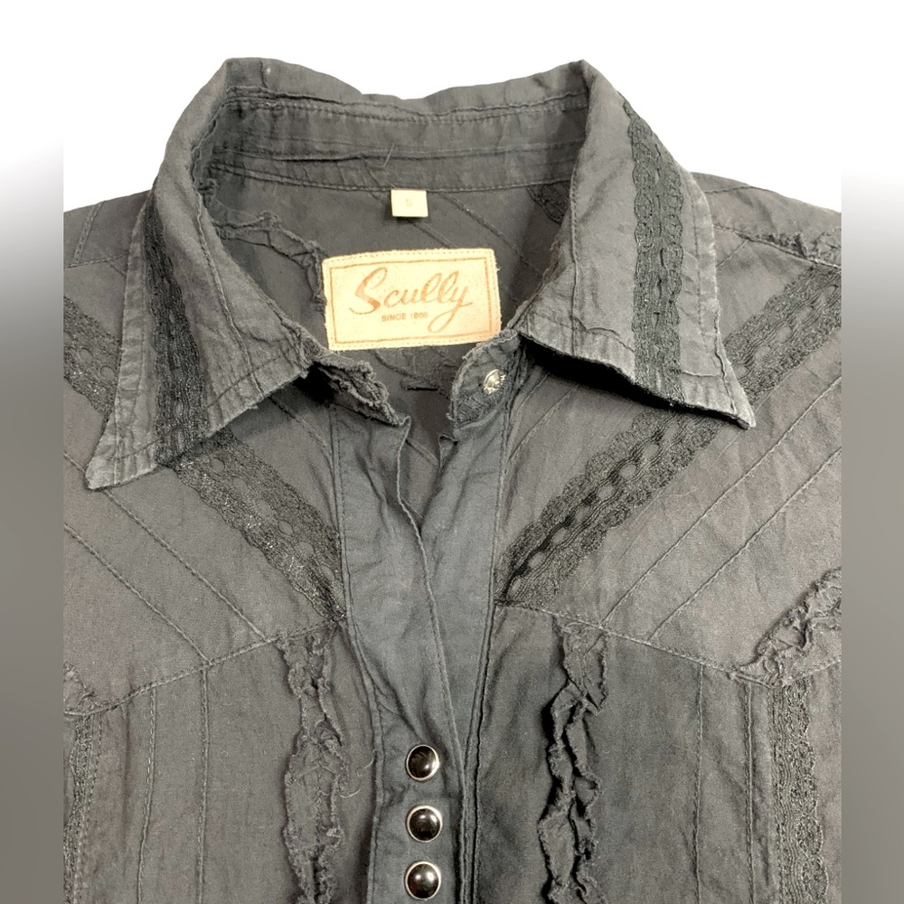 Scully Vintage Womens Small Black Pearl Snap Long Sleeve Western Shirt Blouse - Picture 3 of 12